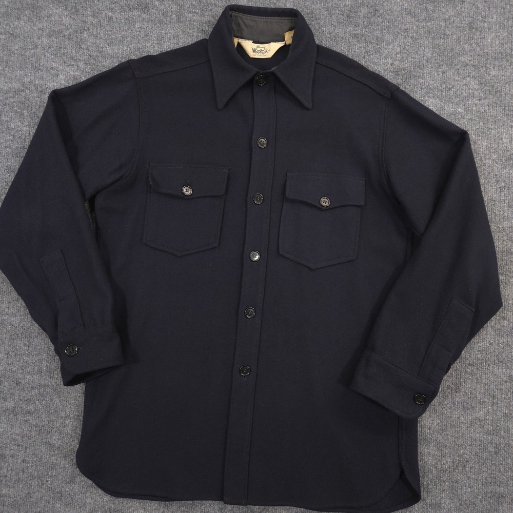 Vintage Woolrich Shirt Jacket Mens Medium Navy CPO Over Shirt Wool Blend Shacket - Picture 2 of 9